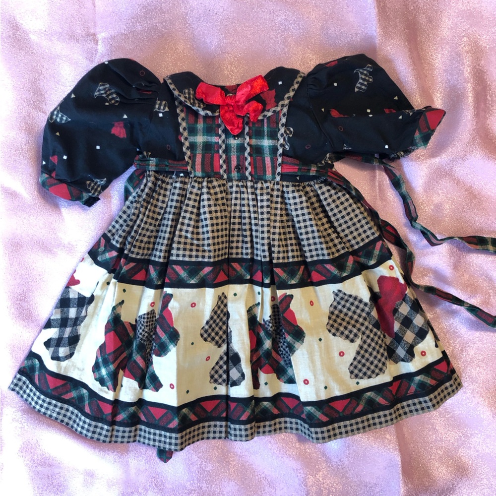American Girl Size Dress Dif Pattern Checkered Red Bow Puff Sleeves Holiday